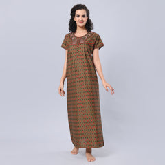 Evolove Women's 100% Cotton Printed Maxi Nighty Sleepwear Super Comfortable & Soft Cotton.