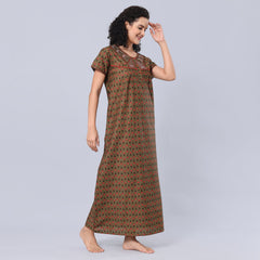 Evolove Women's 100% Cotton Printed Maxi Nighty Sleepwear Super Comfortable & Soft Cotton.