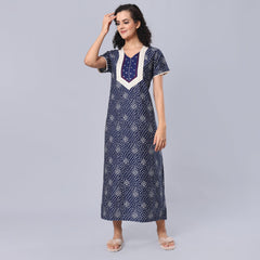Evolove Women's 100% Cotton Printed Maxi Nighty Sleepwear Super Comfortable & Soft Cotton.