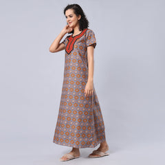 Evolove Women's 100% Cotton Printed Maxi Nighty Sleepwear Super Comfortable & Soft Cotton.