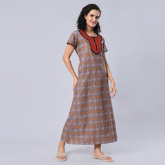 Evolove Women's 100% Cotton Printed Maxi Nighty Sleepwear Super Comfortable & Soft Cotton.