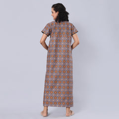 Evolove Women's 100% Cotton Printed Maxi Nighty Sleepwear Super Comfortable & Soft Cotton.