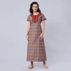 Evolove Women's 100% Cotton Printed Maxi Nighty Sleepwear Super Comfortable & Soft Cotton.