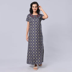 Evolove Women's 100% Cotton Printed Maxi Nighty Sleepwear Super Comfortable & Soft Cotton.