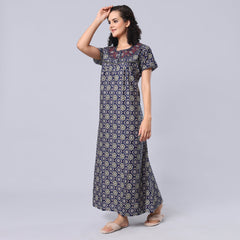 Evolove Women's 100% Cotton Printed Maxi Nighty Sleepwear Super Comfortable & Soft Cotton.