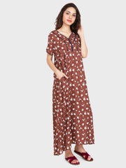 Evolove Women's Rayon Printed Maxi Nighty Sleepwear Super Comfortable (Magenta)