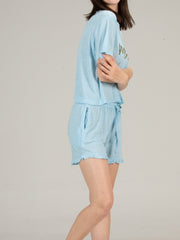 100% Cotton Knitted Shorts & Tshirt Set   Night Wear Suit with Pockets Elastic Waist Super Soft Comfortable