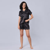 Satin Plain/Solid Night Suit Set of Top & Shorts