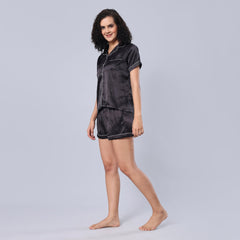 Satin Plain/Solid Night Suit Set of Top & Shorts