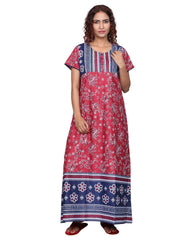 Evolove Women's 100% Cotton Printed Maxi Nightgown Long Nighty Sleepwear for Ladies Super Soft Comfortable Design (Burgundy)