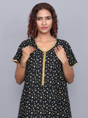 Evolove Women's 100% Viscose Printed Maxi Nightgown Long Nighty Sleepwear for Ladies Super Soft Comfortable Design ( Black)