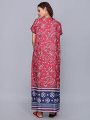 Evolove Women's 100% Cotton Printed Maxi Nightgown Long Nighty Sleepwear for Ladies Super Soft Comfortable Design (Burgundy)