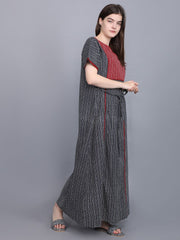 Evolove Women's 100% Cotton Printed Maxi Nightgown Long Nighty Sleepwear for Ladies Super Soft Comfortable Design (Grey)