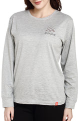 evolove Grey Round neck evolove Print Women's Full sleeve (Pajama set) Night suit