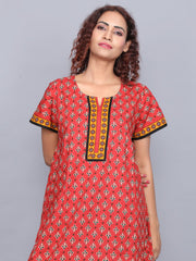 Evolove Women's 100% Cotton Printed Maxi Nightgown Long Nighty Sleepwear for Ladies Super Soft Comfortable Design (Maroon)