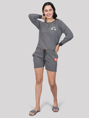 Evolove Women's 100% Cotton Shorts Set | Round Neck Full Sleeves Tshirt Shorts with Pockets Super Soft Comfortable