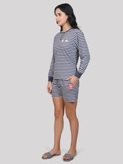 Evolove Women's 100% Cotton Shorts Set | Round Neck Full Sleeves Tshirt Shorts with Pockets Super Soft Comfortable