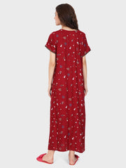 Evolove Women's Rayon Printed Maxi Nighty Sleepwear Super Comfortable