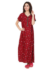 Evolove Women's Rayon Printed Maxi Nighty Sleepwear Super Comfortable