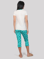 Evolove Women's Cotton Capri Pant & Top Night Suit Set Wear with Stylish 2 Side Pockets Pyjama Super Soft Cotton (Green)