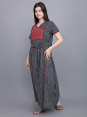 Evolove Women's 100% Cotton Printed Maxi Nightgown Long Nighty Sleepwear for Ladies Super Soft Comfortable Design (Grey)