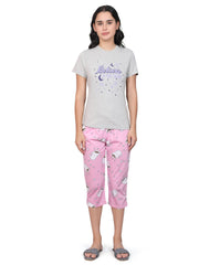Evolove Women's Cotton Capri Pant & Top Night Suit Set Wear with Stylish 2 Side Pockets Pyjama Super Soft Cotton
