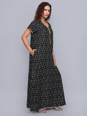 Evolove Women's 100% Viscose Printed Maxi Nightgown Long Nighty Sleepwear for Ladies Super Soft Comfortable Design ( Black)