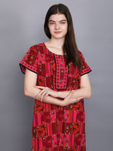 Evolove Women's 100% Cotton Printed Maxi Nightgown Long Nighty Sleepwear for Ladies Super Soft Comfortable Design (Pink)