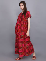 Evolove Women's 100% Cotton Printed Maxi Nightgown Long Nighty Sleepwear for Ladies Super Soft Comfortable Design (Pink)