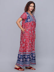 Evolove Women's 100% Cotton Printed Maxi Nightgown Long Nighty Sleepwear for Ladies Super Soft Comfortable Design (Burgundy)