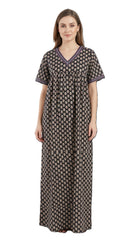 Women’s Cotton Printed Maxi Nightgown | Comfortable Loose Fit Long Night Dress | Soft Breathable Nightwear with Short Sleeves