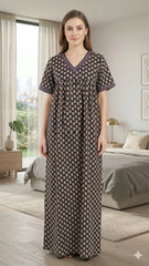 Women’s Cotton Printed Maxi Nightgown | Comfortable Loose Fit Long Night Dress | Soft Breathable Nightwear with Short Sleeves