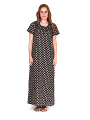 🌸 Evolove Cotton Nighty Maxi for Women Printed Short Sleeves | Full-Length | Side Pocket