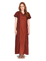 🌸 Evolove Cotton Nighty Maxi for Women Printed Short Sleeves | Full-Length | Side Pocket