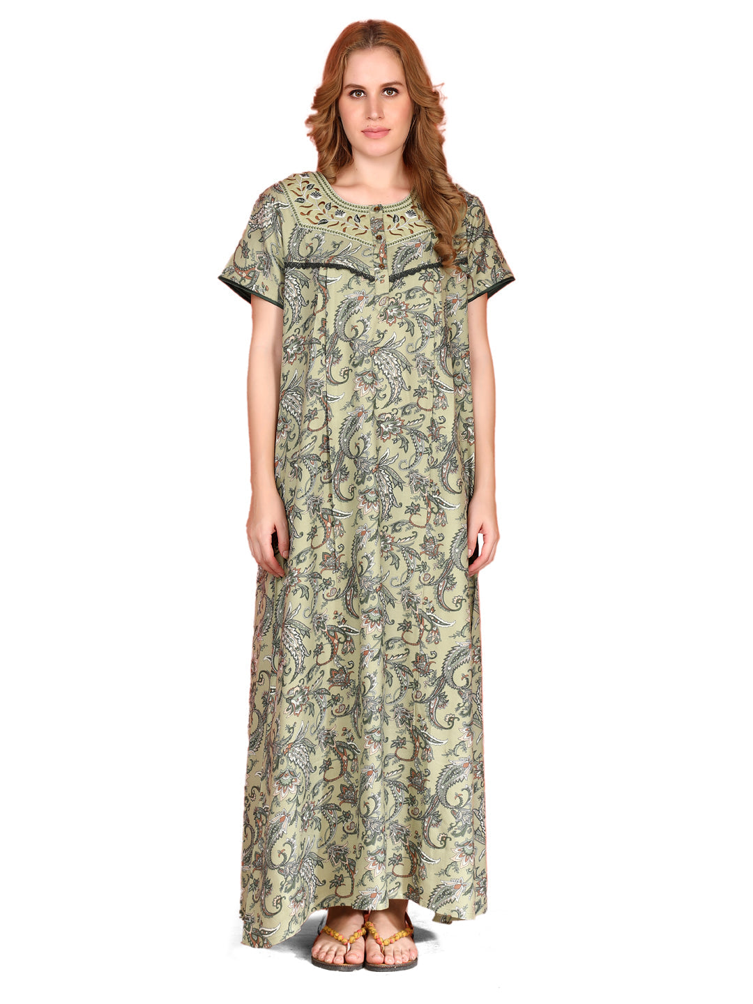 🌸 Evolove Alpine Nighty with Side Pocket & Neckline Embroidery | Full-Length | Side Pocket