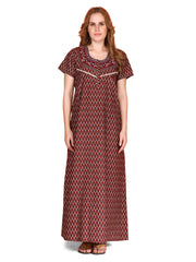 🌸 Evolove Cotton Nighty Maxi for Women Printed Short Sleeves | Full-Length | Side Pocket