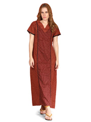 🌸 Evolove Cotton Nighty Maxi for Women Printed Short Sleeves | Full-Length | Side Pocket