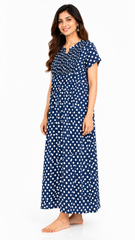 Women's 100% Pure Rayon Fabric Smoking Pattern Long Nightgown | Full Length Maxi Nighty | Soft Breathable Sleepwear with Pocket