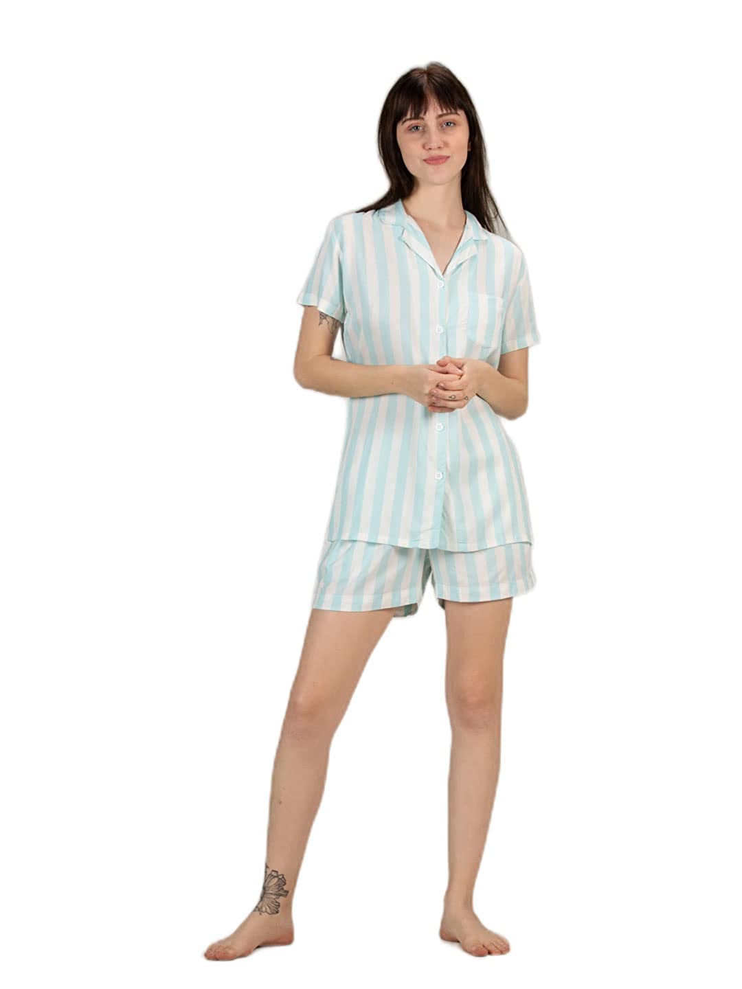 Shorts & Top Set Girls Ladies   Night Wear Suit with Pockets Buttons Elastic Waist Viscose Liva Pattern Super Soft Comfortable