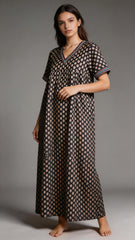 Women’s Cotton Printed Maxi Nightgown | Comfortable Loose Fit Long Night Dress | Soft Breathable Nightwear with Short Sleeves