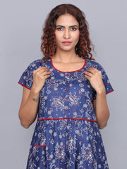 Women’s Navy Blue Printed Ankle Length Nighty (ANGCO3152NY)