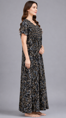 Women's 100% Pure Rayon Fabric Smoking Pattern Long Nightgown | Full Length Maxi Nighty | Soft Breathable (LNGRY3447PB)