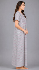 Women's 100% Pure Rayon Fabric Smoking Pattern Long Nightgown | Full Length Maxi Nighty | Soft Breathable (LNGRY3456WH)