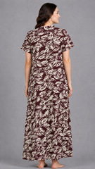 Women's 100% Pure Rayon Fabric Smoking Pattern Long Nightgown | Full Length Maxi Nighty | Soft Breathable Sleepwear with Pocket