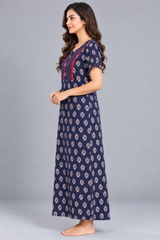 Evolove x Baghban 100% Pure Cotton For Comfort | Floral Print Soft & Comfortable Maxi Nighty for Women | Traditional Nightgown & Sleepwear (LNGCO3565BK)