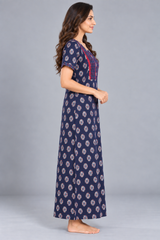 Evolove x Baghban 100% Pure Cotton For Comfort | Floral Print Soft & Comfortable Maxi Nighty for Women | Traditional Nightgown & Sleepwear (LNGCO3565BK)