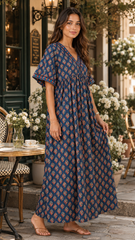 Women’s 100% Pure Cotton Printed Embroidered Maxi Nightgown | Comfortable Loose Fit Long Night Dress | Soft Breathable Nightwear with Short Sleeves