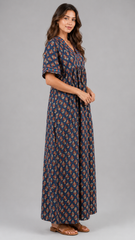 Women’s 100% Pure Cotton Printed Embroidered Maxi Nightgown | Comfortable Loose Fit Long Night Dress | Soft Breathable Nightwear with Short Sleeves