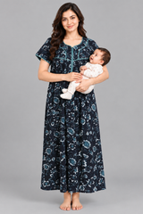 Evolove Women's Zero Polyester Maternity Feeding Nighty with Front Open Zipper | Feather-Soft Skin-Friendly Breathable Viscose Fabric (LNGRY3545DNM)