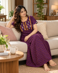 Evolove x Baghban 100% Pure Cotton For Comfort | Traditional Motif Print Soft & Comfortable Nightgown for Women | Cotton Maxi Nighty & Sleepwear (LNGCO3564LR)